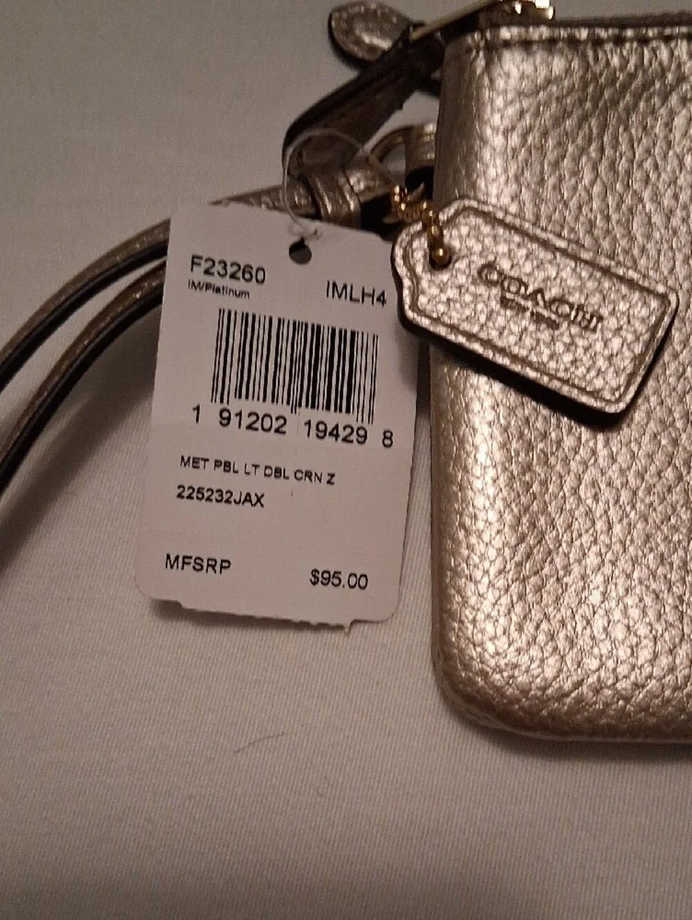 Coach Metallic Gold Leather Wristlet Card & Key Holder BNWT